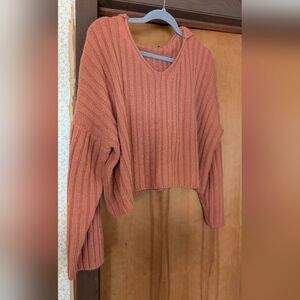 Set Nasty Gal V-Neck Ribbed Sweater & Pants - Terracotta